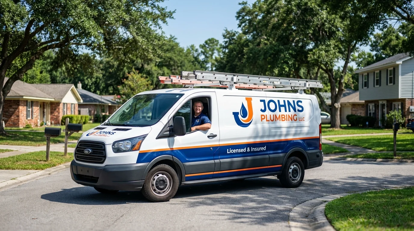 Johns Plumbing LLC service van in Harrisville, NH
