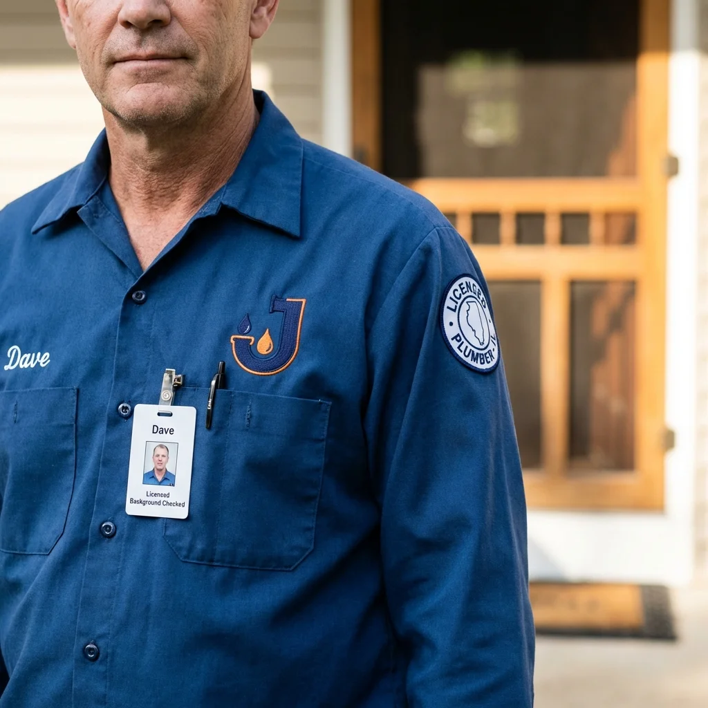 Licensed plumber showing ID badge in Harrisville, NH