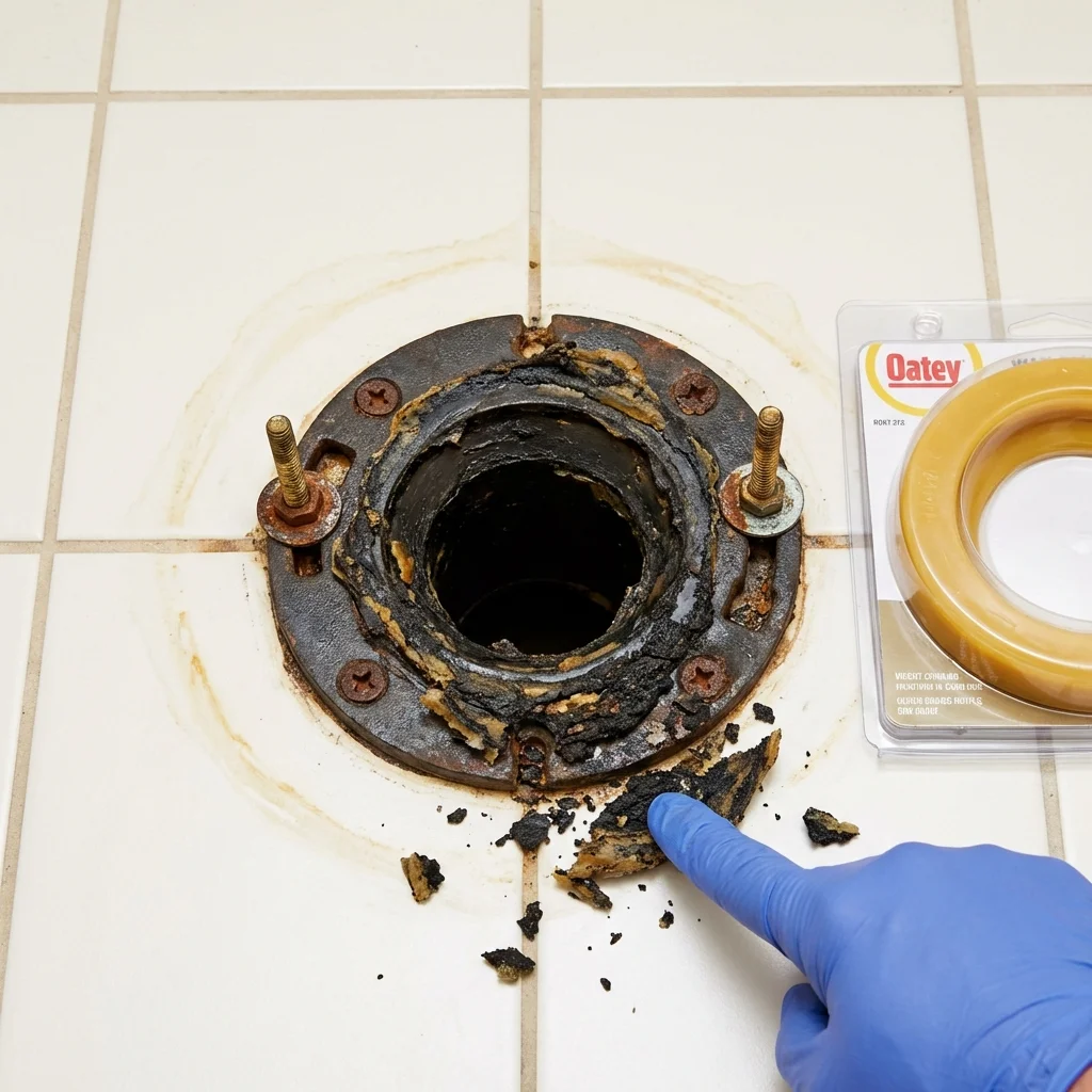 Failed wax ring showing water seepage at the base of a toilet in a Harrisville, NH home